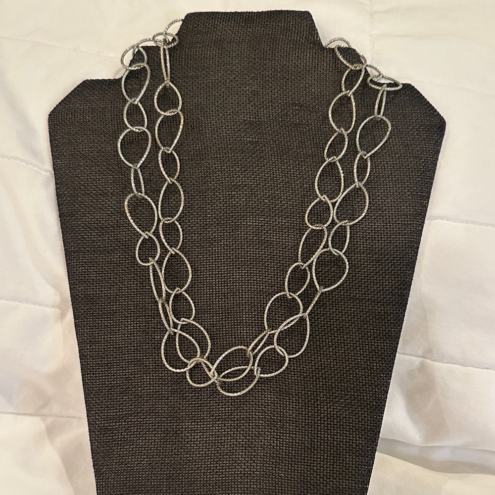 Silver Tone Loop Long Statement Necklace Boho Business